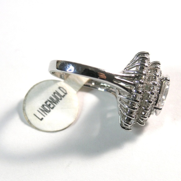 LINDENWOLD Vintage Cocktail Ring- 925 Sterling - Pear CZ w/ baguettes Size10 - Picture 5 of 12